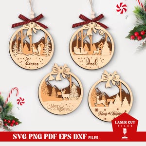 Ornamento natalizio personalizzato SVG, ornamento con nome personalizzato SVG tagliato al laser, palla di Natale SVG, ornamenti per alberi con testo modificabile, monogramma SVG