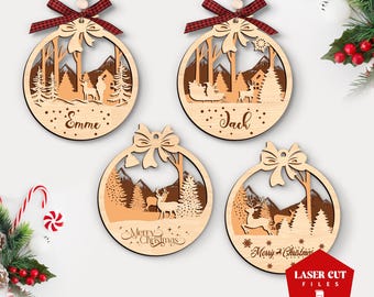 Personalisierte Weihnachtsverzierung SVG, benutzerdefinierter Name Ornament SVG Laser geschnitten, Weihnachtskugel SVG, Baumschmuck mit bearbeitbarem Text, Monogramm SVG