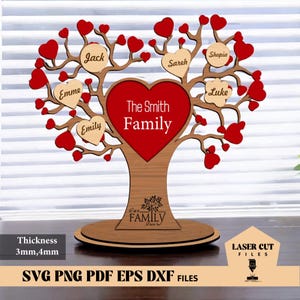 Soporte del árbol de la vida con miembros de la familia, archivo de corte svg, soporte decorativo de madera 3D, archivo de corte láser de regalo de madera, Glowforge cortado con láser.