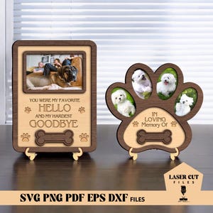 Memorial huisdier fotolijstjes digitaal lasergesneden bestand, hond Paw Print fotolijst Svg, Memorial geschenken Svg, huisdier Memorial Sign, Memorial staande Svg