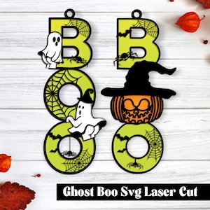 Ghost Boo Halloween-deurhanger digitale download, grappig welkomstbord, lasergesneden pompoendecor, Halloween BOO-bord en spookhanger.