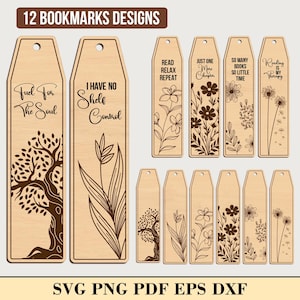 Bookmark Laser Cut, Laser Cut Files, Bookmark Svg Cricut, Cutting Machine Files, Glowforge Svg, Digital Download, Laser ready for Glowforge