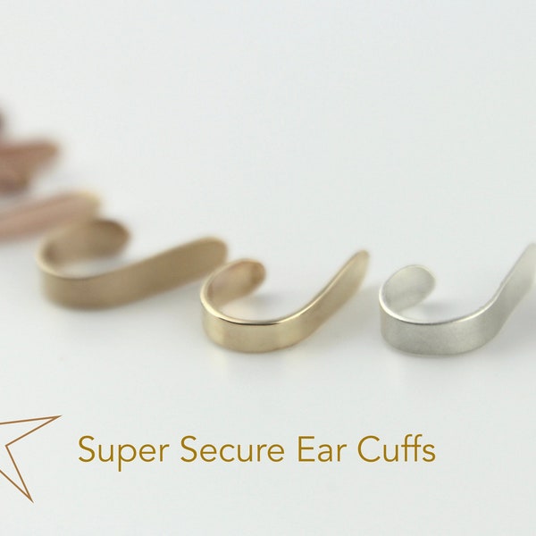 14 Kt Gold Ear Cuff / Secure adjustable thin cuff / Minimal solid gold cuff no piercing / Upper cartilage fake piercing / Helix Cuff earring