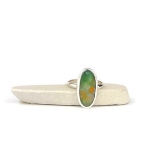 Natural Peruvian Blue Green Opal Sterling Silver Stacking Ring Size 8