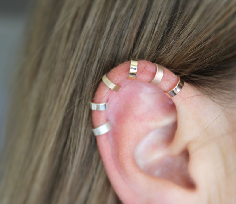 Gold Filled Minimalist Ear Cuff fake helix cartilage earcuff no piercing plain cuff earrings dainty thin minimal faux jewelry earcuffs 14k image 1