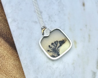 Sterling Silver & 14k Gold Dendritic Agate Necklace - Ghosts in the Wilderness fall collection