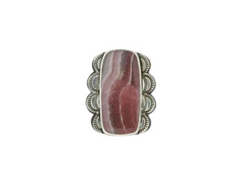 Pink Rhodochrosite Big Statement Ring Sterling Silver size US 5 3/4