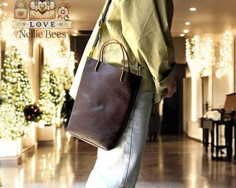 Genuine Leather Bucket Bag, Soft Cowhide Shoulder Bag