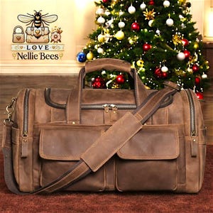 Large Leather Duffel Bag, Full Grain Leather Weekender Bag, Sports Gym Bag, Vacation Holidays Travel Bag Husband Birthday Gift