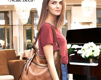 Large Faux Leather Hobo Bag, Women's Vegan Shoulder Tote