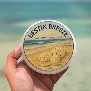 Destin Breeze – 5oz Tallow Shave Soap. F1-Brangus Premium Base.