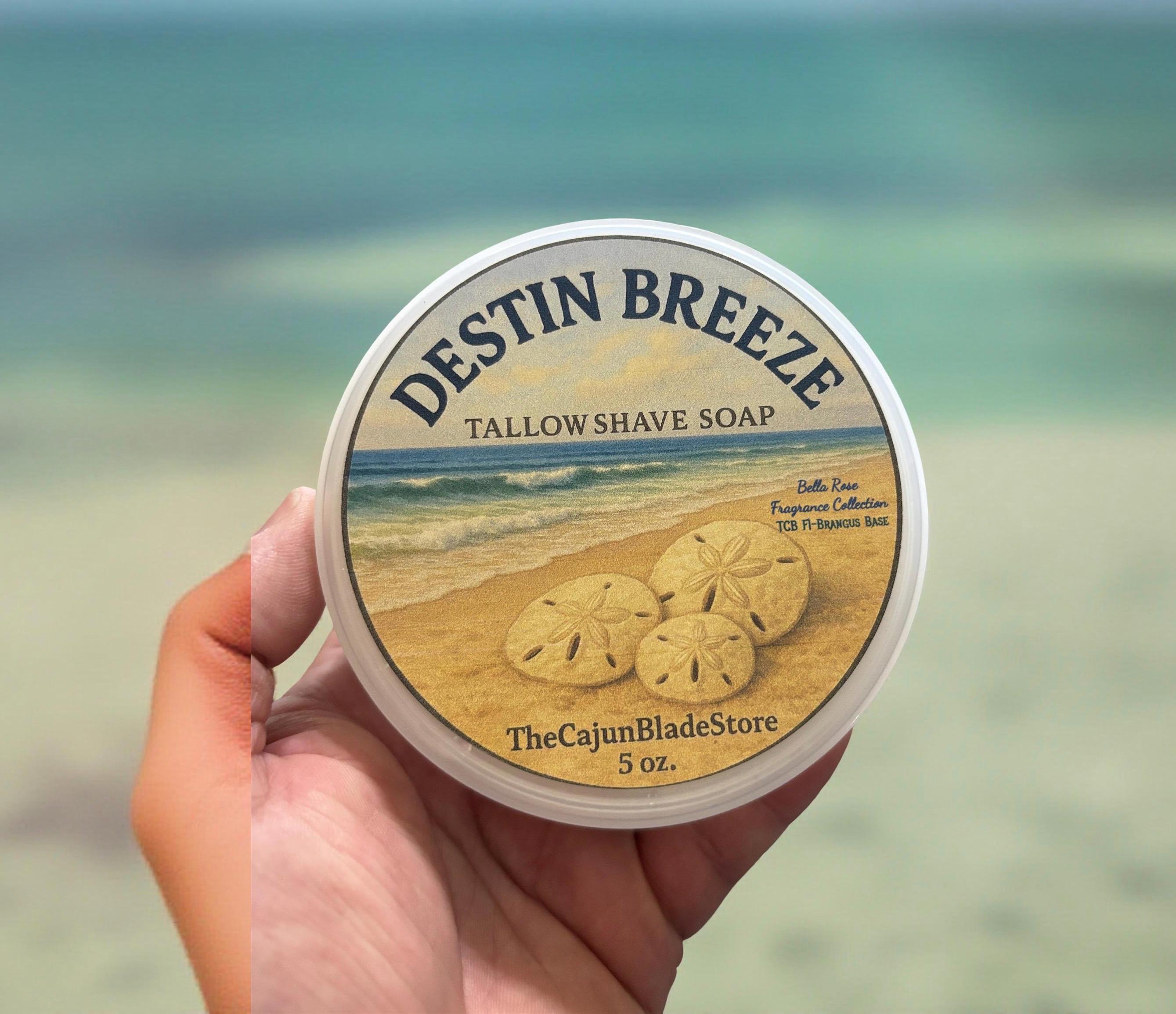 Destin Breeze – 5oz Tallow Shave Soap. F1-Brangus Premium Base.