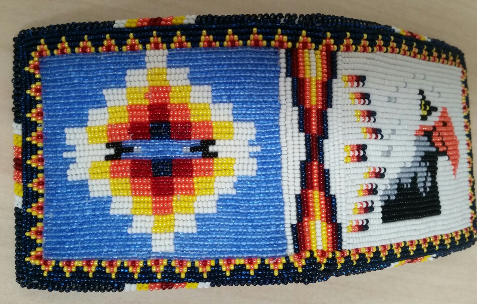 Native American beaded mens wallet with eagle and Native | Etsy