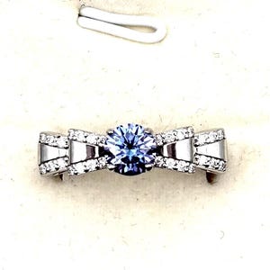 Tanzanite Ribbon Ring, Sterling Silver Bow, Pavé Accents
