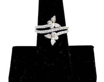 Double-Butterfly Swirl Ring with White Sapphires