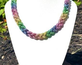 Rainbow LGBTQ Pride Crystal Braided Necklace | Colorful Statement | Pride Month Gift | Festival Fashion Accessory
