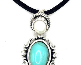 Handmade Pearl & Turquoise Pendant Necklace - Southwestern Style