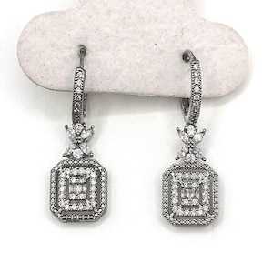Elegant Moissanite Round, Marquis, and Baguette double Halo pave Dangle drop  Earrings