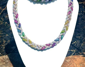 Irridencent Rainbow & Silver Sparkling LGBTQ Pride Month Celebration Necklace and bracelet