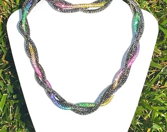 Rainbow Hematite Necklace Bracelet Set | Twisted Crystal Rope Jewelry