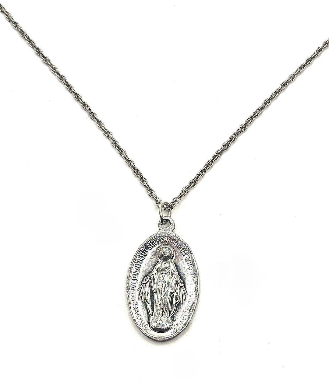 Our Lady of Graces Oval Miraculous Medal in Sterling Silver- Christian ...