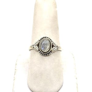 Sterling Silver Opalite Moonstone Ring: Leaf Design