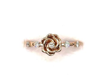 14kt and natural diamond rose blossom floral engagement or promise ring