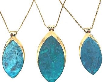 Eye Poping Reversible Turquoise Marquee Shaped Pendant Necklace Small or Large Size