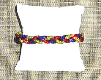 Braided Crystal Bracelet, Red Yellow Blue, Soccer Fan Pride, Cultural Heritage