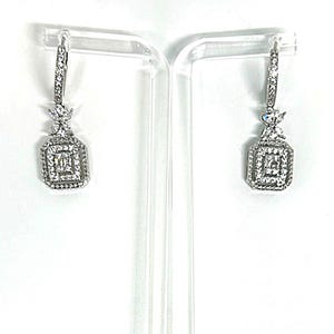 Moissanite Round & Baguette Halo Dangle Earrings