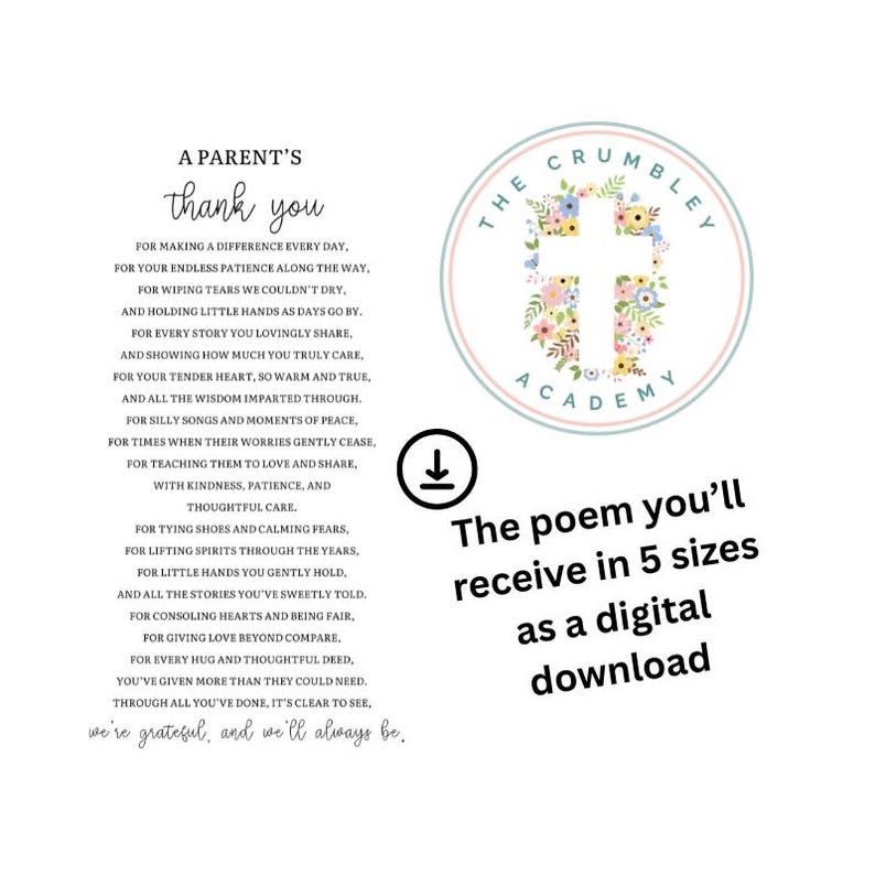 Teacher Appreciation Print | Parent Thank You Poem (digital Download ...