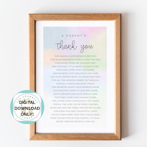 Carta de agradecimiento para padres, imprimible digital, para maestros, para trabajadores de guardería, regalo educativo, regalo de agradecimiento para educadores, decoración educativa