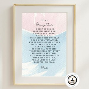Papa Druck Vater Tochter Digital Download Stieftochter Wandkunst herzlicher Brief emotionales Gedicht aufrichtig Andenken bunt druckbar Vintage