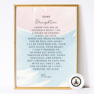 Impresión digital para mamá, madre, hija, descarga, arte de pared para hijastra, carta sincera, poema emotivo, recuerdo sincero, colorido, imprimible, vintage