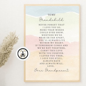 Poema para nietos Impresión para abuelos Graduación Descarga digital de vacaciones Arte de pared memorable Decoración reflexiva Obra de arte familiar Te amo Imprimible