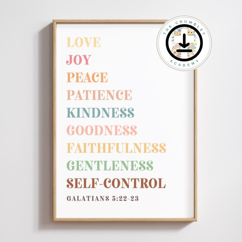 Fruit of the Spirit Wall Art Printable Sign Galatians 5 22 Rainbow Kids ...