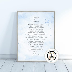 Impresión de mamá, madre, hijo, descarga digital, arte de pared para hijastro, carta sincera, poema emotivo, recuerdo sincero, colorido, imprimible, vintage, niño