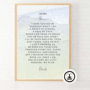 Dad Print Vater Digitaler Sohn Download Stiefsohn Wandkunst Herzlicher Brief emotionales Gedicht aufrichtiges Andenken Bunt druckbares Vintage Nino
