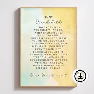 Poema para nietos Impresión para abuelos Graduación Descarga digital de vacaciones Arte de pared memorable Decoración reflexiva Obra de arte familiar Te amo Imprimible