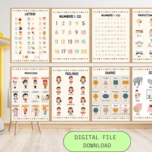 15 carteles educativos para niños, impresiones para la educación en casa, decoración del aula, sala de juegos para niños pequeños, guardería infantil, preescolar y jardín de infancia.