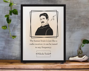 Tesla’s Genius: Inspirational Digital Wall Art with Quote