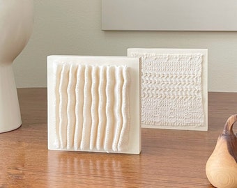 Handwoven Wall Art on Wooden Box White Pleats