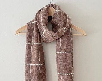 This item is sold out, thank you! Handwoven Extra Fine Merino Scarf windowpane pattern Taupe