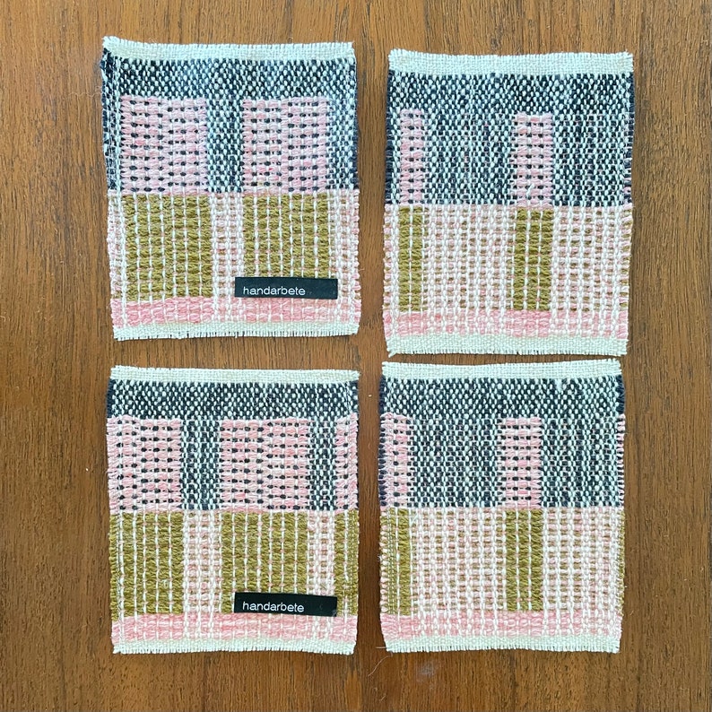 Pink Handwoven Big Reversible Wool Coasters image 2