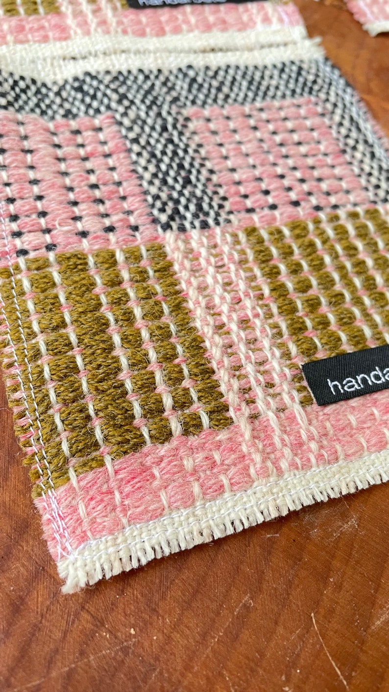 Pink Handwoven Big Reversible Wool Coasters image 3