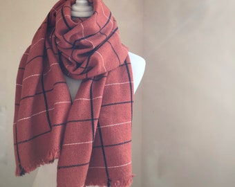 This Item Is Sold Rusty Orange Big Cashmere Scarf Handwoven with White Accent