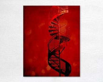Montreal Photo Print - Architecture Photography - Spiral Staircase - Red Decor - Cherry Twist
