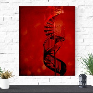 Montreal Photo Print Architecture Photography Spiral Staircase Red Decor Cherry Twist image 2