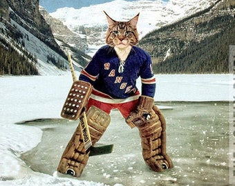 New York Rangers Photo Art Print - Hockey Cat - 5x7 8x10 11x14 - The Meow York Rangers