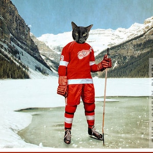 Detroit Red Wings Photo Print Cat Playing Hockey Art The Detroit Red Whiskers image 1